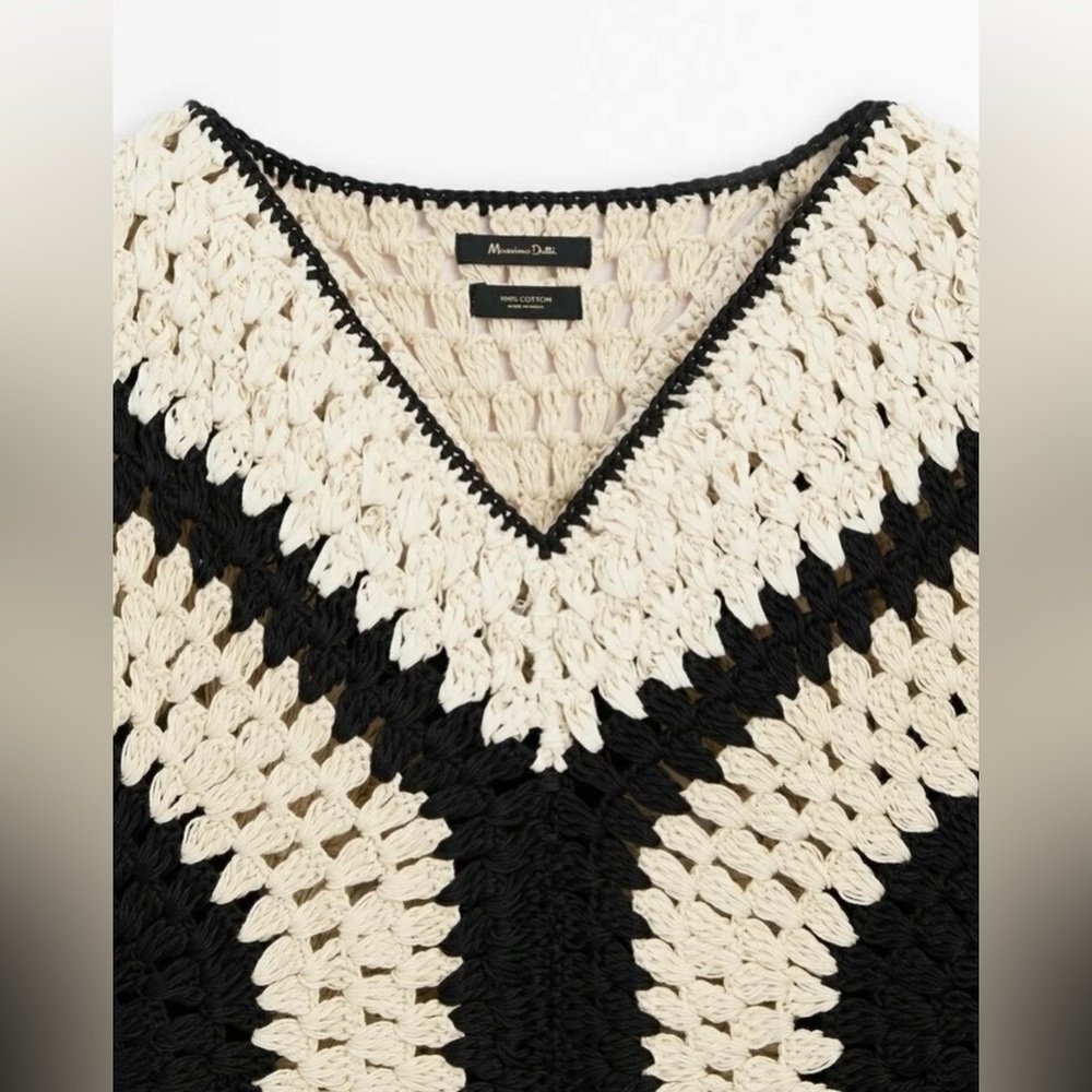 Massimo Dutti 100% Cotton Crochet Knit Top W Contrast Piping Details Women’s S - Picture 10 of 16